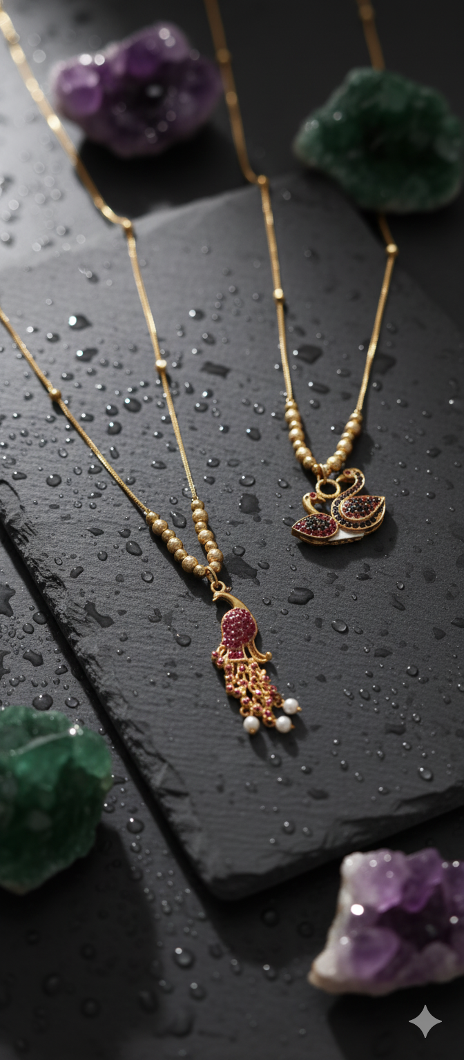 Twin Swan & Peacock Pendant Necklace Combo Set – Gold Plated Artificial Ruby Stone Jewellery @ ₹160